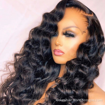 100% Brazilian Virgin Human Hair Transparent Swiss Lace Wig HD Body Wave Curly Lace Front wigs for Black Women